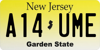 NJ license plate A14UME