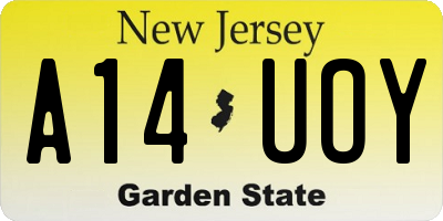 NJ license plate A14UOY