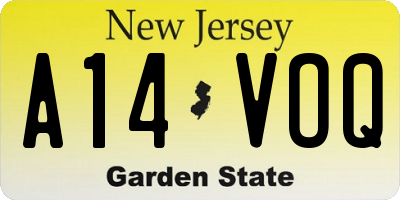 NJ license plate A14VOQ