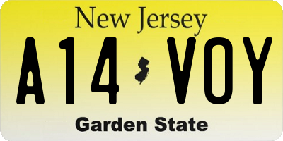 NJ license plate A14VOY