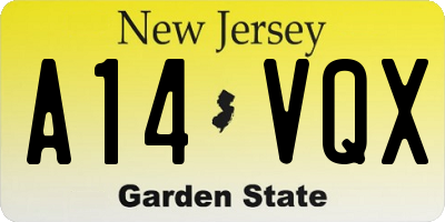 NJ license plate A14VQX
