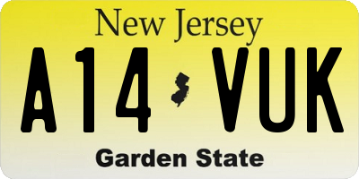 NJ license plate A14VUK