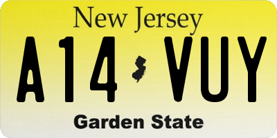 NJ license plate A14VUY