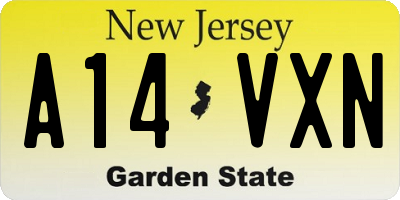 NJ license plate A14VXN