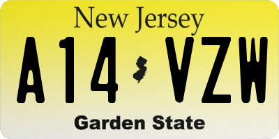 NJ license plate A14VZW