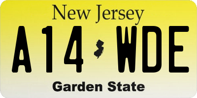 NJ license plate A14WDE