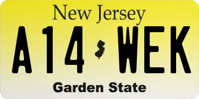NJ license plate A14WEK