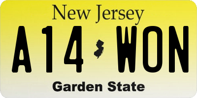 NJ license plate A14WON