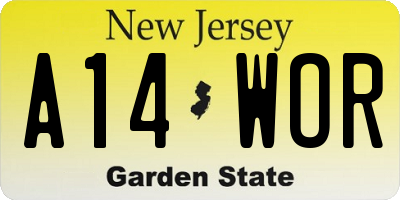 NJ license plate A14WOR