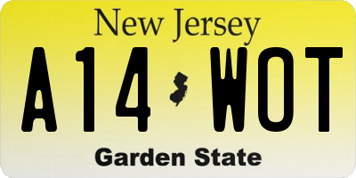NJ license plate A14WOT