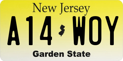 NJ license plate A14WOY