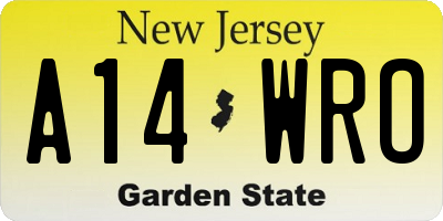 NJ license plate A14WRO