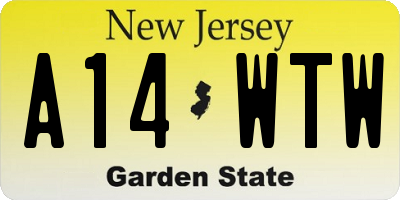 NJ license plate A14WTW
