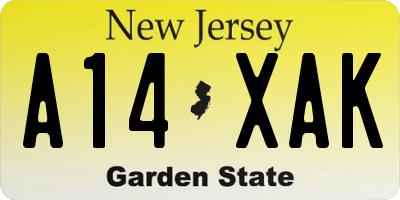 NJ license plate A14XAK