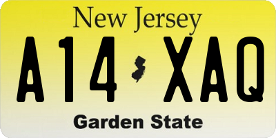 NJ license plate A14XAQ