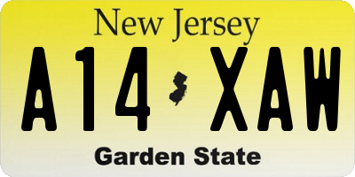 NJ license plate A14XAW