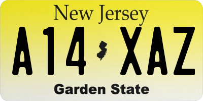 NJ license plate A14XAZ