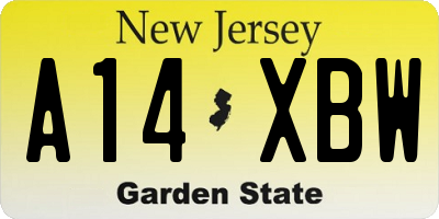 NJ license plate A14XBW