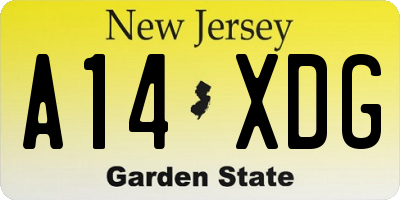 NJ license plate A14XDG