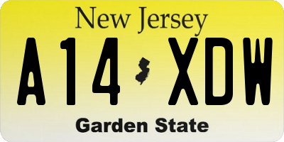 NJ license plate A14XDW
