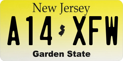 NJ license plate A14XFW