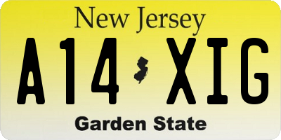 NJ license plate A14XIG