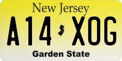 NJ license plate A14XOG