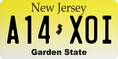 NJ license plate A14XOI