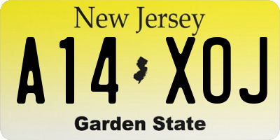 NJ license plate A14XOJ