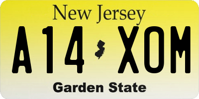 NJ license plate A14XOM
