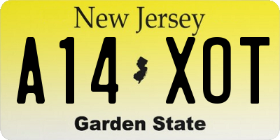 NJ license plate A14XOT