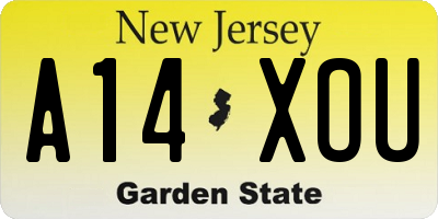 NJ license plate A14XOU