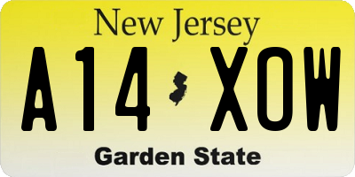 NJ license plate A14XOW