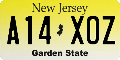 NJ license plate A14XOZ
