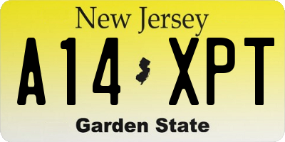 NJ license plate A14XPT