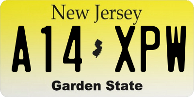 NJ license plate A14XPW