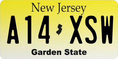 NJ license plate A14XSW