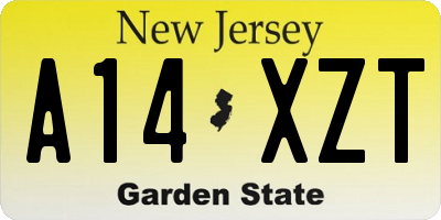 NJ license plate A14XZT