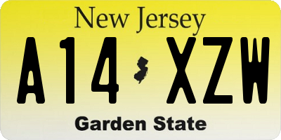 NJ license plate A14XZW