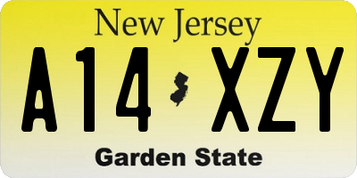 NJ license plate A14XZY