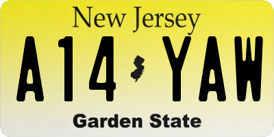 NJ license plate A14YAW