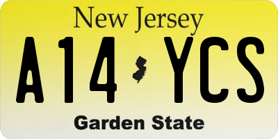NJ license plate A14YCS