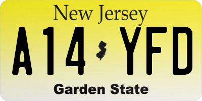 NJ license plate A14YFD
