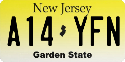NJ license plate A14YFN