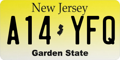 NJ license plate A14YFQ