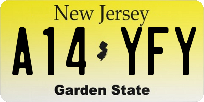 NJ license plate A14YFY