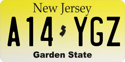 NJ license plate A14YGZ