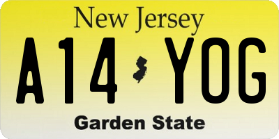 NJ license plate A14YOG