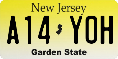 NJ license plate A14YOH