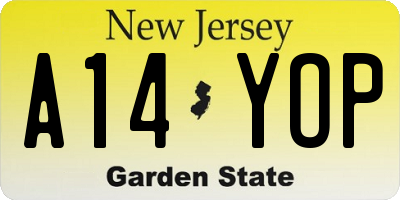 NJ license plate A14YOP